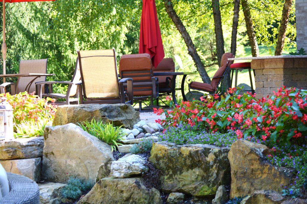 Natural hardscaping and patio furniture